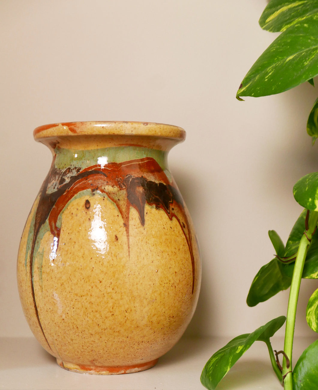 Vintage Terracotta Vase With Marble Glaze