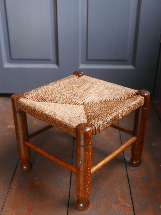 Antique footstool with rush seat 