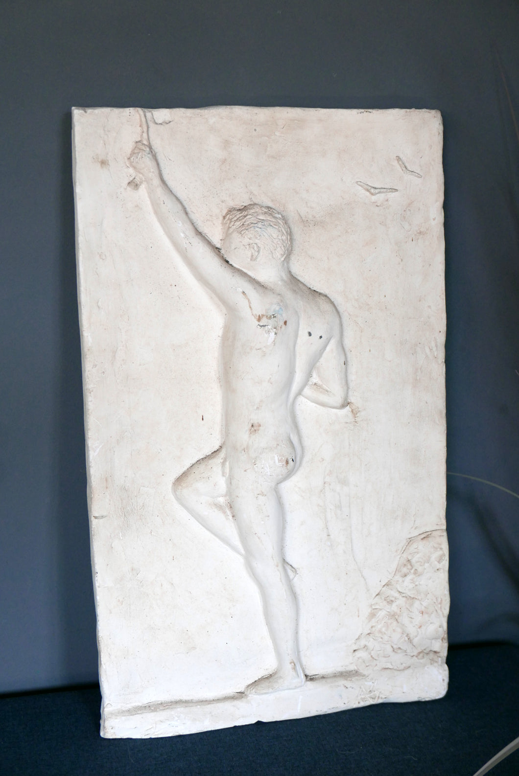 Vintage French Chalk Bas Relief Of Male Nude
