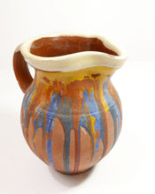 Load image into Gallery viewer, Vintage hand painted Jug with blue yellow and orange paint 
