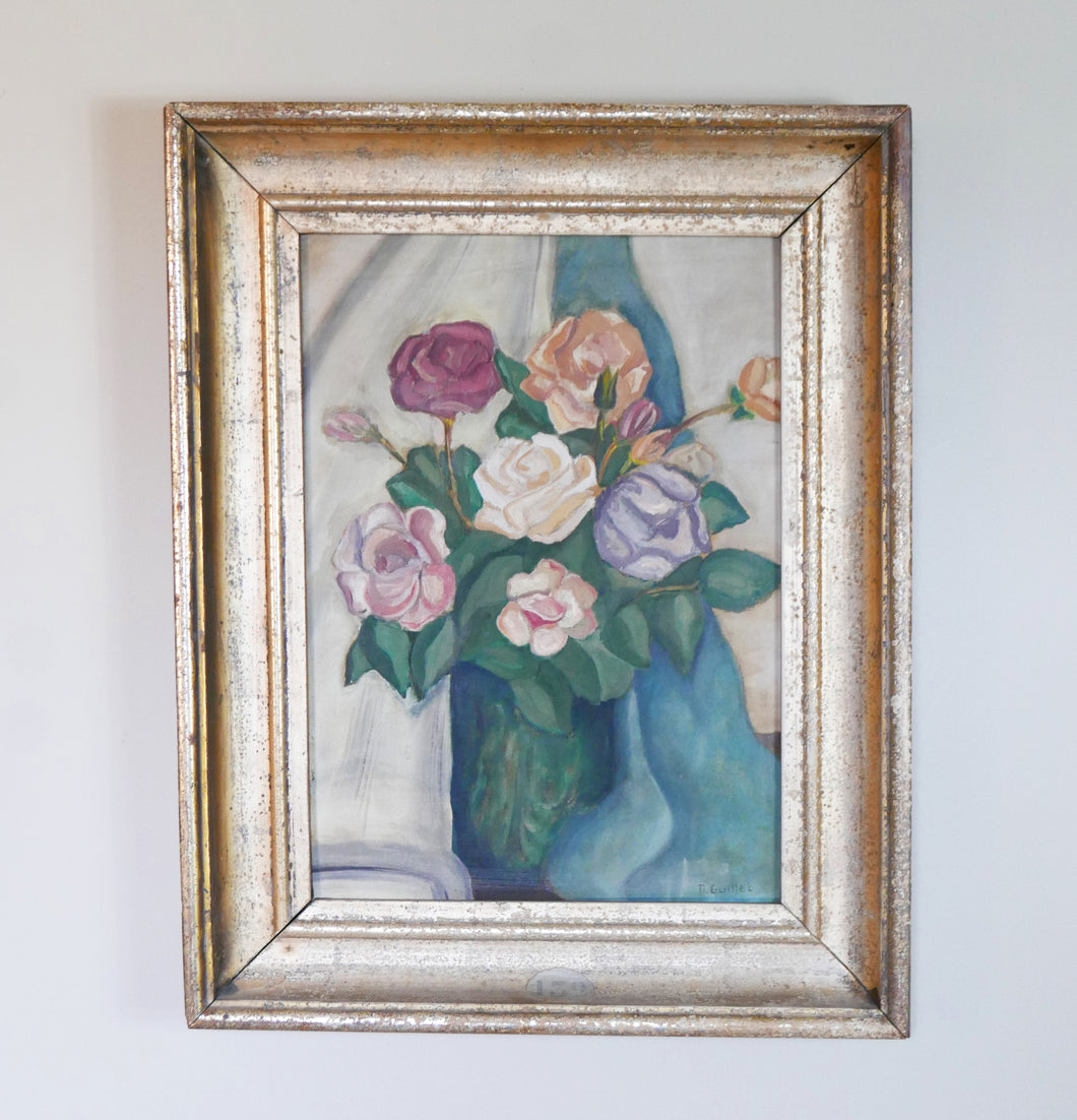 French Framed Oil On Canvas - Roses