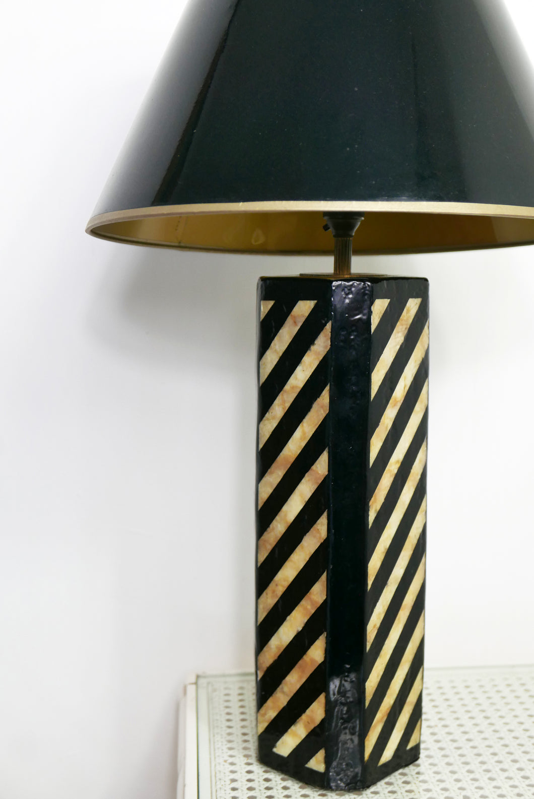 1980's French Black And White Mother Of Pearl Striped Lamp