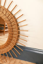 Load image into Gallery viewer, Mid Century Vintage Wicker and Bamboo Sunburst Mirror
