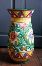 Load image into Gallery viewer, Extra large hand painted floral vase with yellow green blue and burgundy. An Italian vintage piece, signed on the base  
